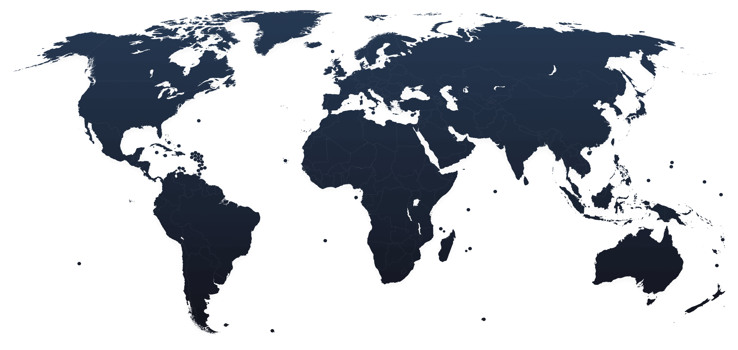 World map showing coverage regions